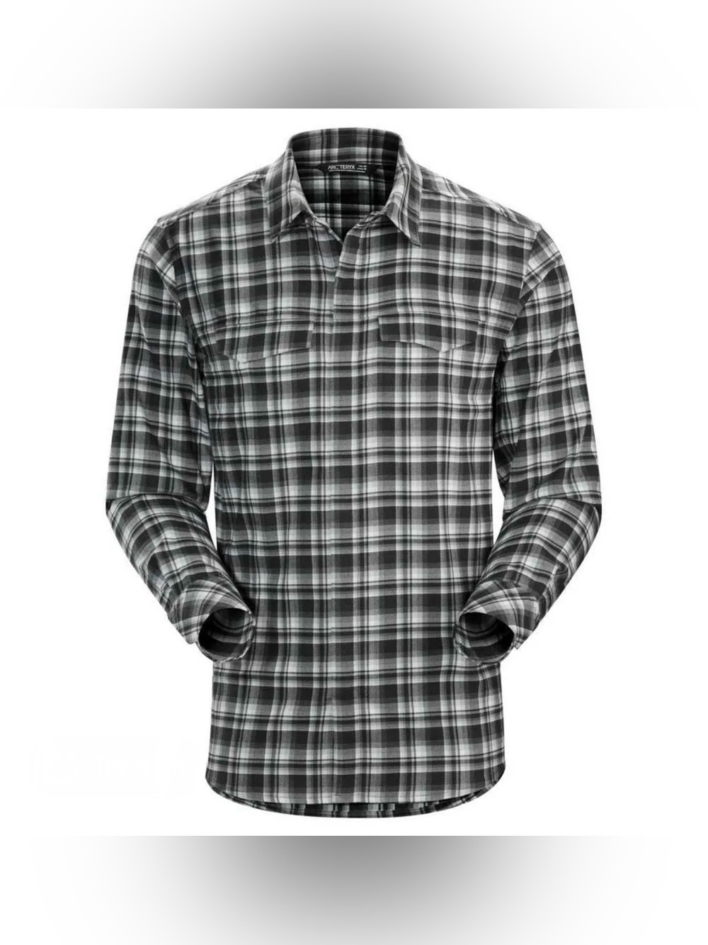 Arc'teryx Men's Black and Gray Plaid Button-Up Shirt